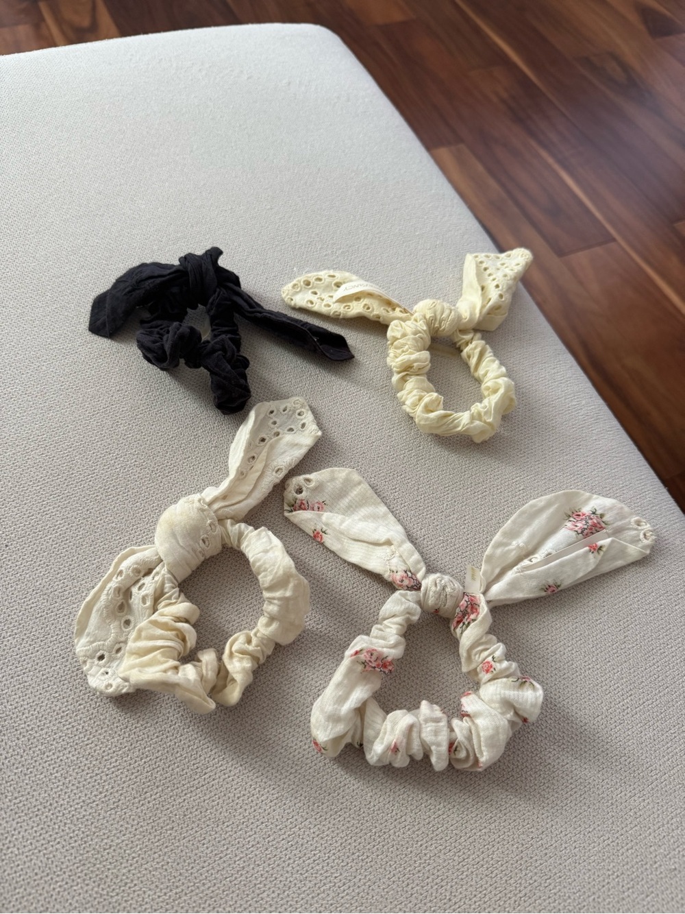 LoveShackFancy Hair Scrunchies Set of 4 – Eyelet, Floral, Black